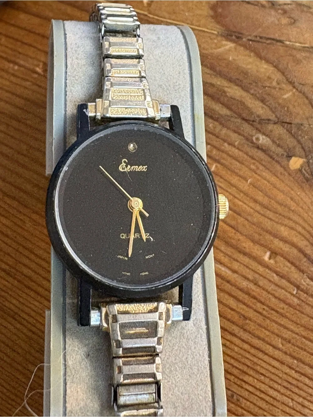 Black and Gold Quartz Wristwatch - Two-Tone Metal Band. New battery